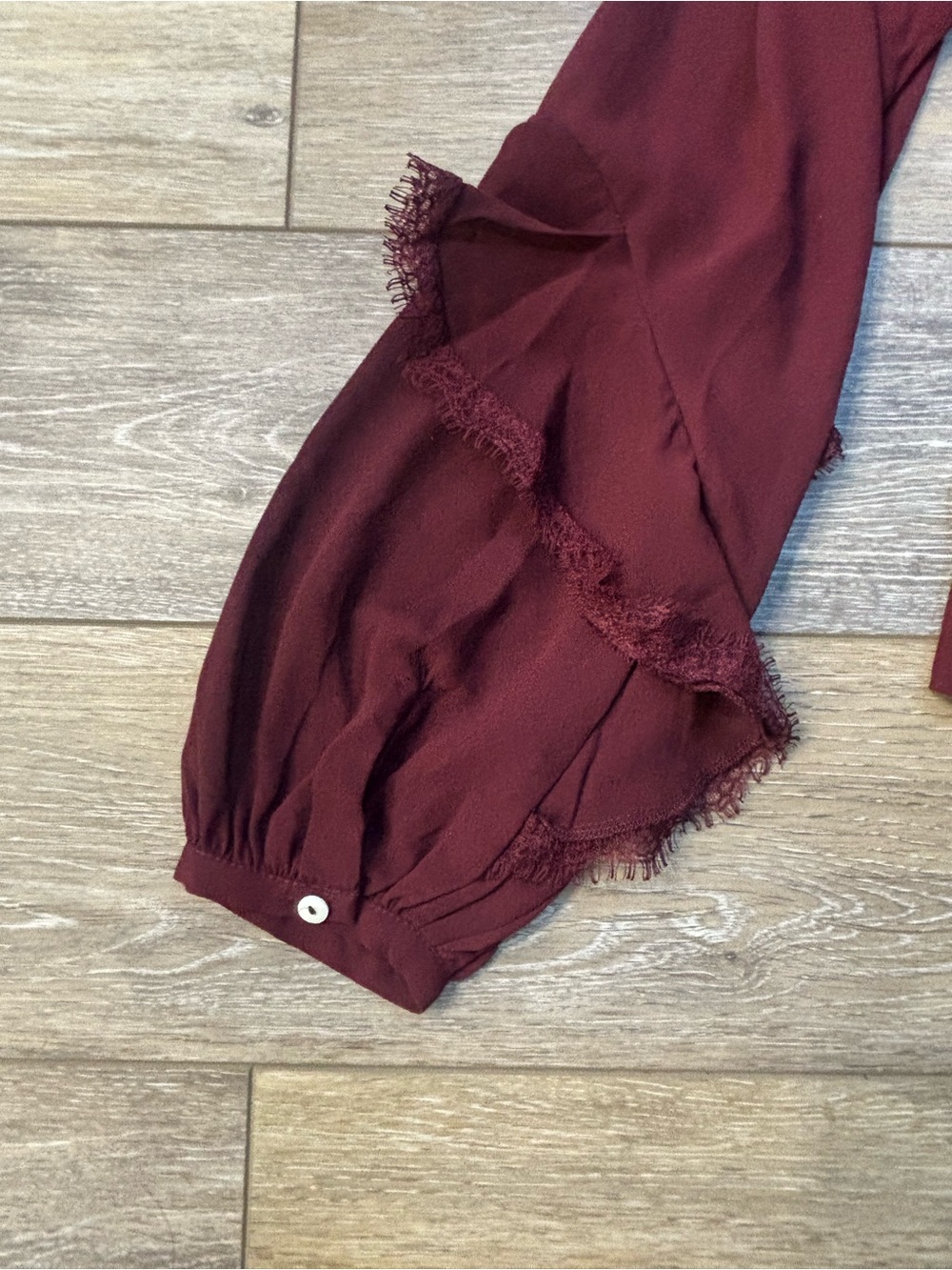 Lulus Jess Top Sz L Burgundy Ruffled Lace Boho Office Romantic Date Night NWT - Picture 7 of 10